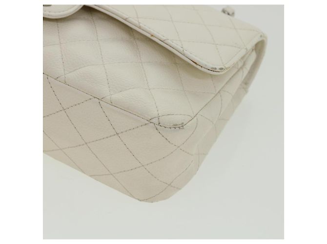 CHANEL Borsa a spalla con catena con patta foderata in matelasse Caviar Skin White CC Auth knn085 Bianco - vista 15