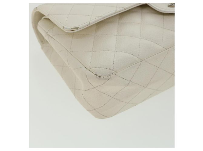 CHANEL Borsa a spalla con catena con patta foderata in matelasse Caviar Skin White CC Auth knn085 Bianco - vista 16