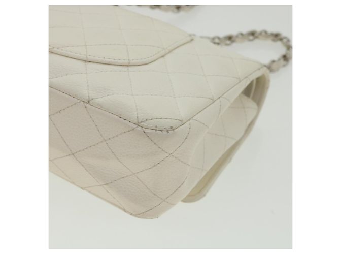 CHANEL Borsa a spalla con catena con patta foderata in matelasse Caviar Skin White CC Auth knn085 Bianco - vista 17