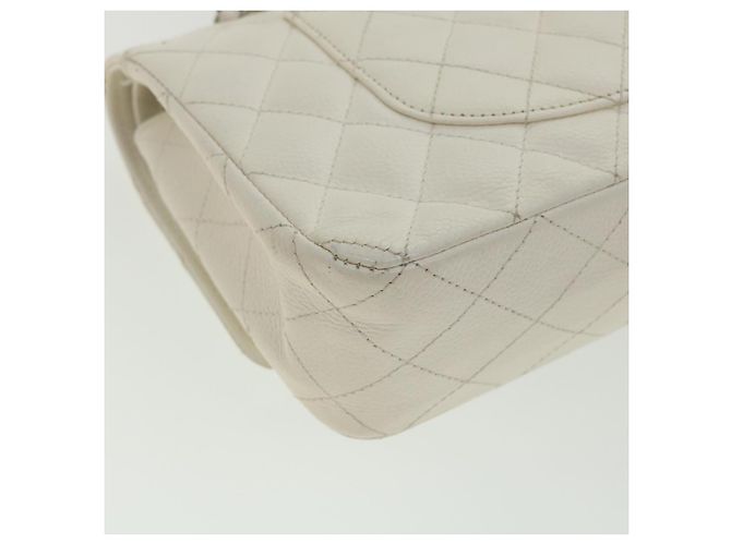 CHANEL Borsa a spalla con catena con patta foderata in matelasse Caviar Skin White CC Auth knn085 Bianco - vista 18