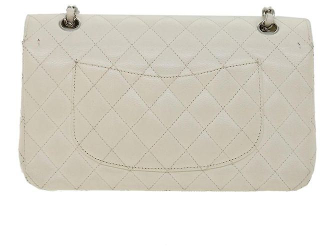 CHANEL Borsa a spalla con catena con patta foderata in matelasse Caviar Skin White CC Auth knn085 Bianco - vista 2