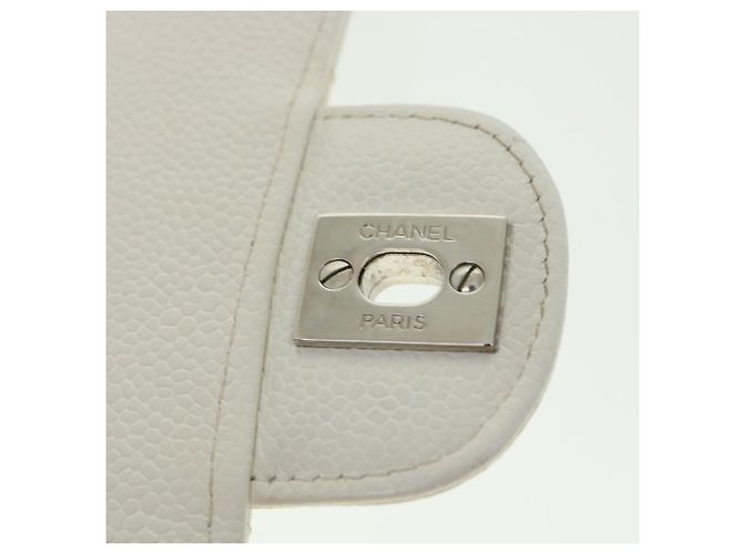 CHANEL Borsa a spalla con catena con patta foderata in matelasse Caviar Skin White CC Auth knn085 Bianco - vista 21