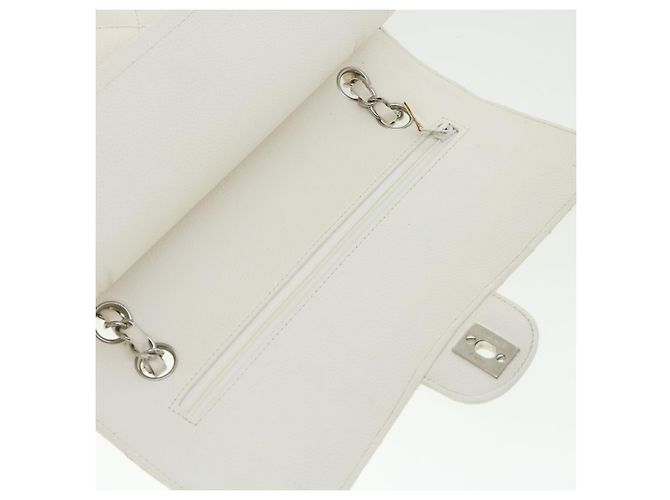 CHANEL Borsa a spalla con catena con patta foderata in matelasse Caviar Skin White CC Auth knn085 Bianco - vista 22