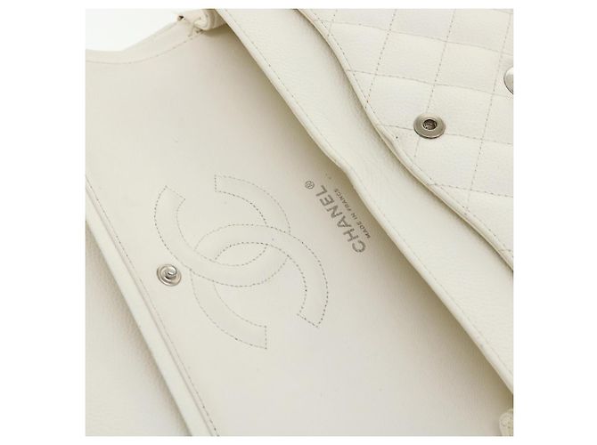 CHANEL Borsa a spalla con catena con patta foderata in matelasse Caviar Skin White CC Auth knn085 Bianco - vista 25