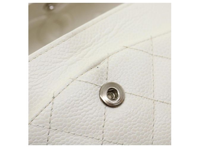 CHANEL Borsa a spalla con catena con patta foderata in matelasse Caviar Skin White CC Auth knn085 Bianco - vista 26