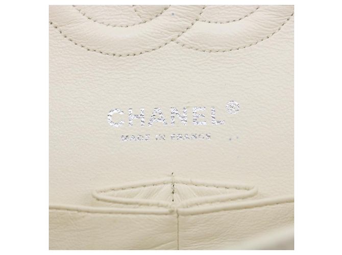 CHANEL Borsa a spalla con catena con patta foderata in matelasse Caviar Skin White CC Auth knn085 Bianco - vista 27