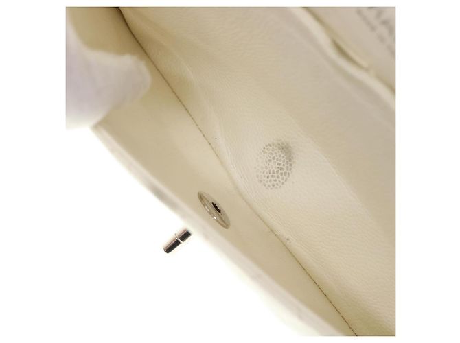CHANEL Borsa a spalla con catena con patta foderata in matelasse Caviar Skin White CC Auth knn085 Bianco - vista 28