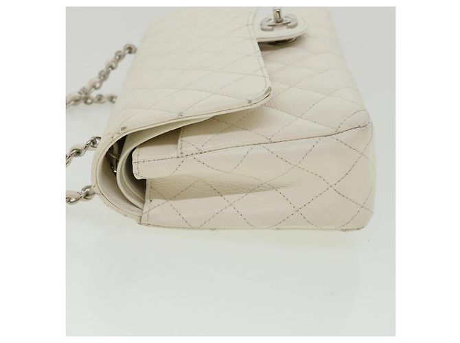 CHANEL Borsa a spalla con catena con patta foderata in matelasse Caviar Skin White CC Auth knn085 Bianco - vista 3