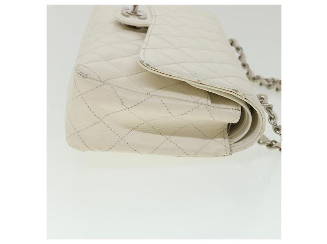 CHANEL Borsa a spalla con catena con patta foderata in matelasse Caviar Skin White CC Auth knn085 Bianco - vista 4