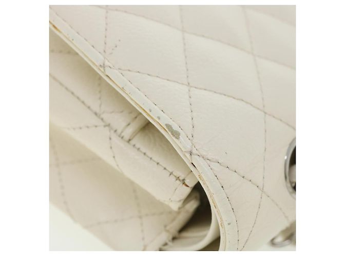 CHANEL Borsa a spalla con catena con patta foderata in matelasse Caviar Skin White CC Auth knn085 Bianco - vista 5