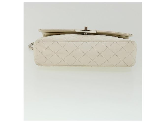 CHANEL Borsa a spalla con catena con patta foderata in matelasse Caviar Skin White CC Auth knn085 Bianco - vista 6
