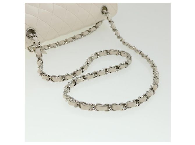 CHANEL Borsa a spalla con catena con patta foderata in matelasse Caviar Skin White CC Auth knn085 Bianco - vista 7
