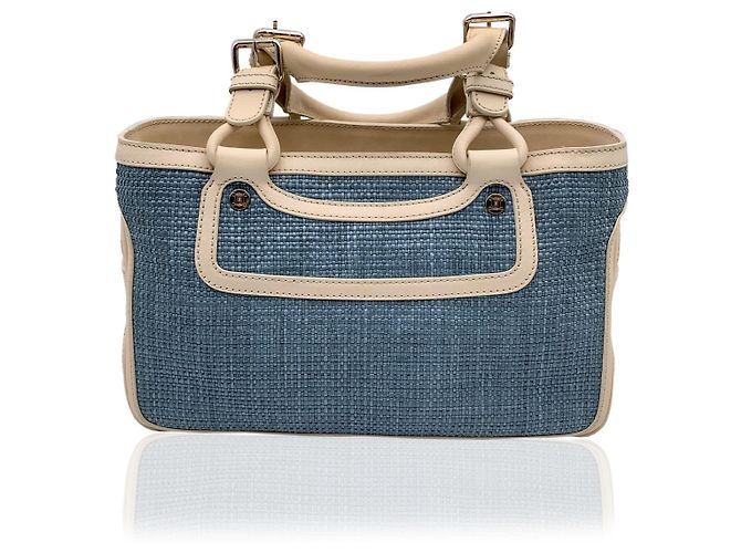 Céline Light Blue Raffia Leather Boogie Satchel Tote Bag Handbag - view 3