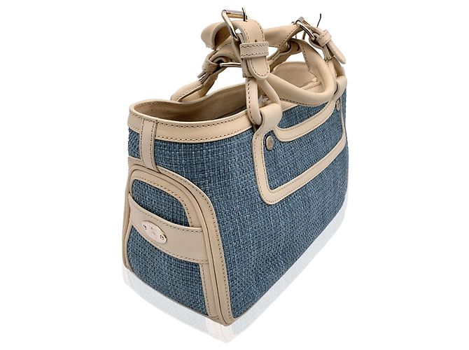 Céline Light Blue Raffia Leather Boogie Satchel Tote Bag Handbag - view 4
