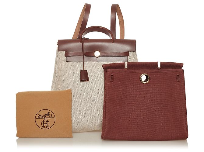 Hermès Zaino Hermes Brown Herbag Canvas Marrone Beige - vista 10