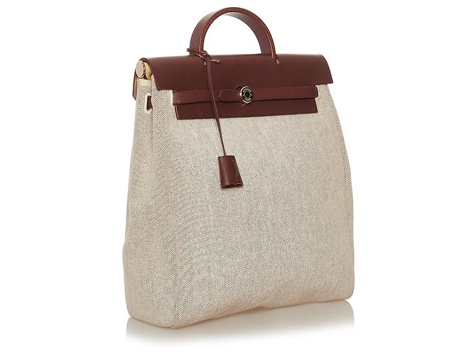 Hermès Zaino Hermes Brown Herbag Canvas Marrone Beige - vista 2