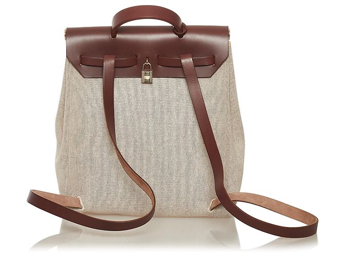 Hermès Zaino Hermes Brown Herbag Canvas Marrone Beige - vista 3