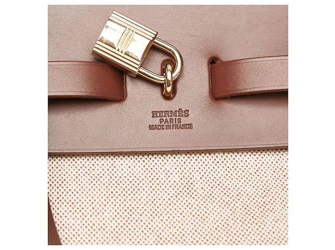 Hermès Zaino Hermes Brown Herbag Canvas Marrone Beige - vista 6