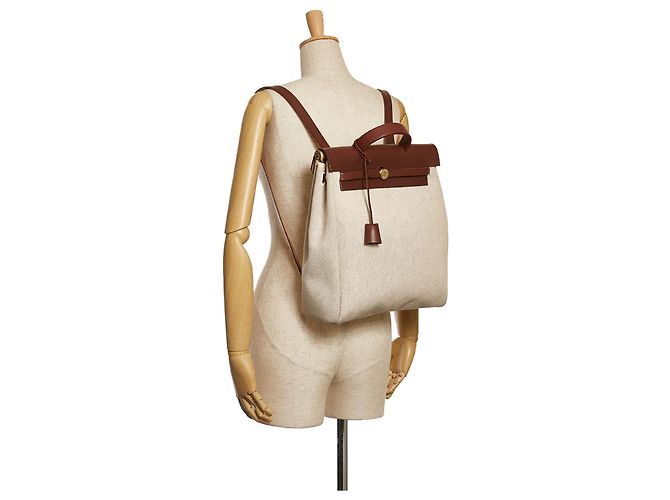 Hermès Zaino Hermes Brown Herbag Canvas Marrone Beige - vista 9
