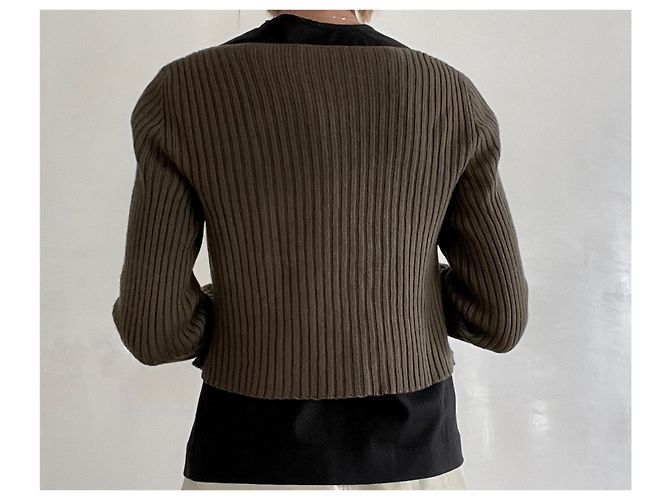 Autre Marque Kurze Jacke oder kurze Weste Taupe-Khaki aus reiner weicher Wolle Crea Concept - Ansicht 12