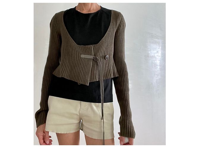 Autre Marque Kurze Jacke oder kurze Weste Taupe-Khaki aus reiner weicher Wolle Crea Concept - Ansicht 13