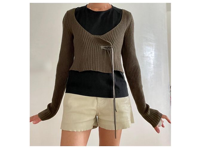 Autre Marque Kurze Jacke oder kurze Weste Taupe-Khaki aus reiner weicher Wolle Crea Concept - Ansicht 14