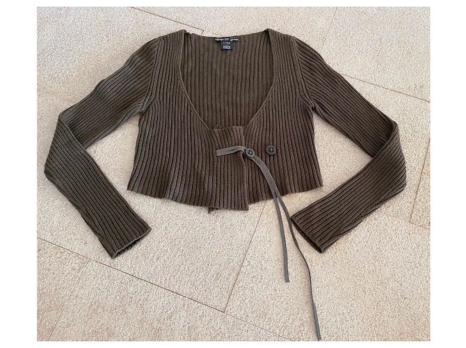 Autre Marque Kurze Jacke oder kurze Weste Taupe-Khaki aus reiner weicher Wolle Crea Concept - Ansicht 6