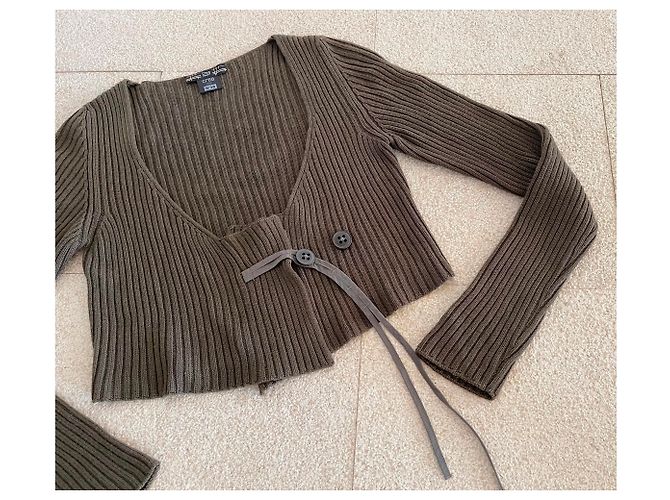 Autre Marque Kurze Jacke oder kurze Weste Taupe-Khaki aus reiner weicher Wolle Crea Concept - Ansicht 7