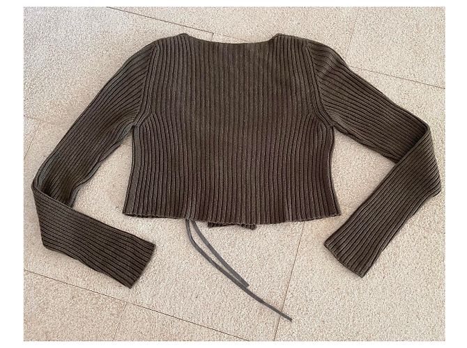 Autre Marque Kurze Jacke oder kurze Weste Taupe-Khaki aus reiner weicher Wolle Crea Concept - Ansicht 8