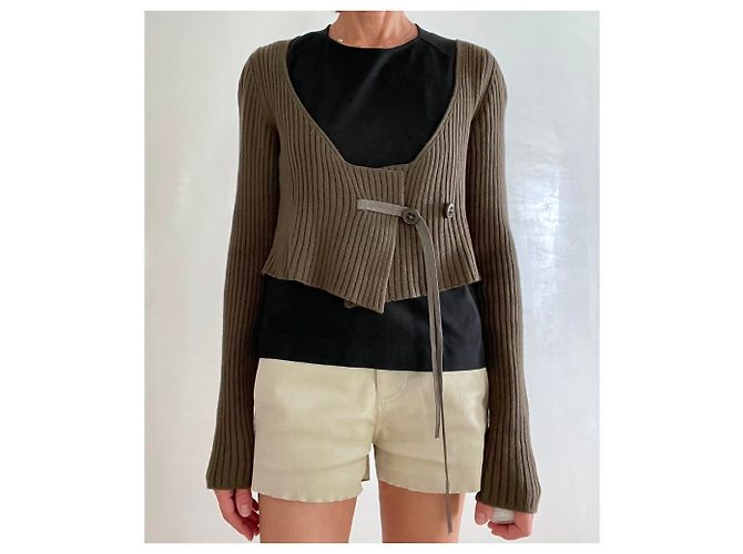 Autre Marque Kurze Jacke oder kurze Weste Taupe-Khaki aus reiner weicher Wolle Crea Concept - Ansicht 9