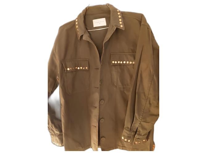 Chaqueta camisera Sandro de algodón caqui - vista 2