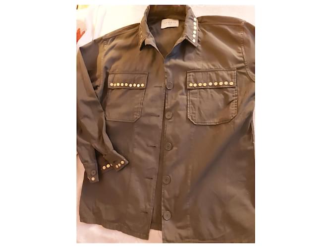 Chaqueta camisera Sandro de algodón caqui - vista 5