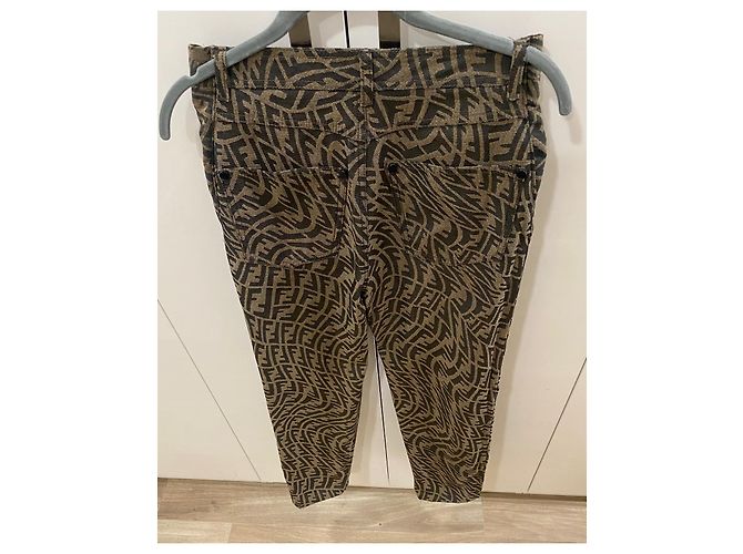 Pantalones Fendi Fisheye FF Logo Marrones Algodón Castaño - vista 3