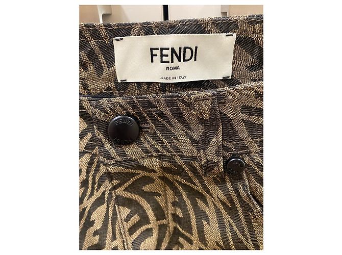 Pantalones Fendi Fisheye FF Logo Marrones Algodón Castaño - vista 5