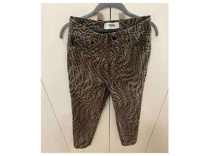 Pantalones Fendi Fisheye FF Logo Marrones Algodón Castaño - vista 6