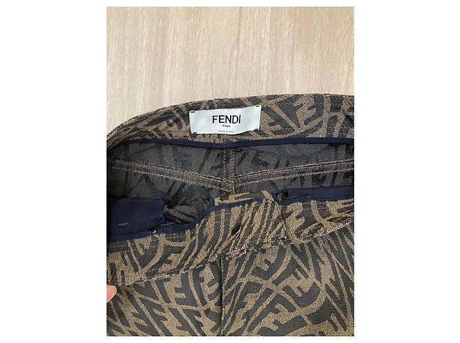 Pantalones Fendi Fisheye FF Logo Marrones Algodón Castaño - vista 7