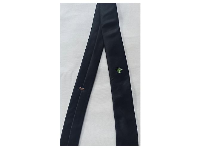 Cravatta Dior nera slim in seta con ape verde jacquard Nero - vista 2
