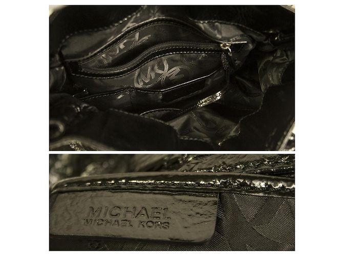 Bolsa de ombro Michael Kors Hamilton preta acolchoada com cadeado de couro envernizado Preto - vista 6