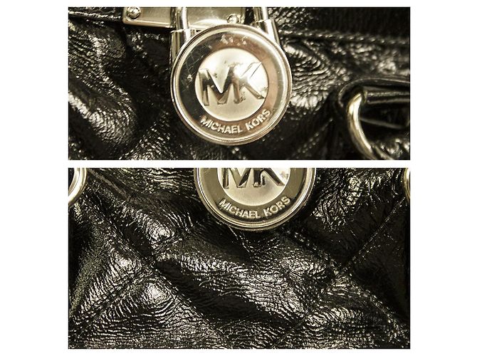 Bolsa de ombro Michael Kors Hamilton preta acolchoada com cadeado de couro envernizado Preto - vista 7
