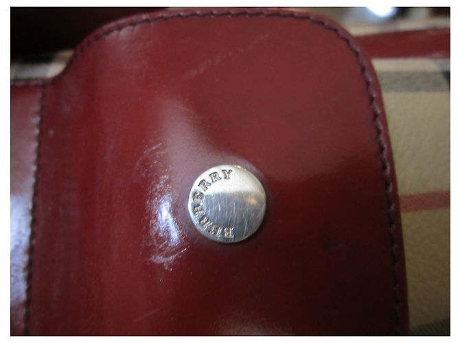 Borsa a secchiello Burberry beige e bordeaux in tela e pelle verniciata Bordò - vista 11
