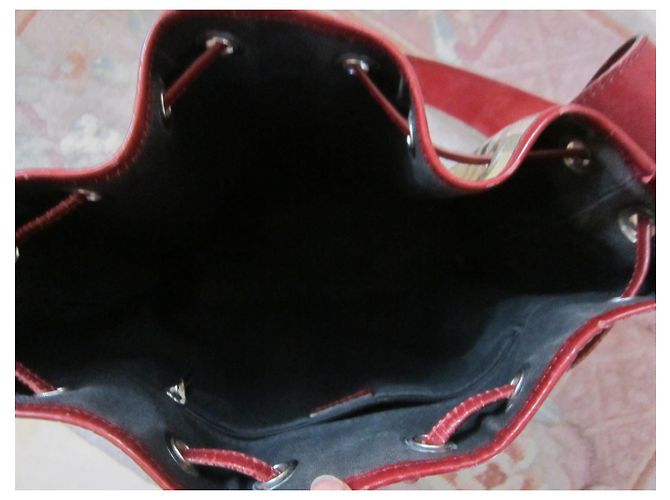 Borsa a secchiello Burberry beige e bordeaux in tela e pelle verniciata Bordò - vista 4