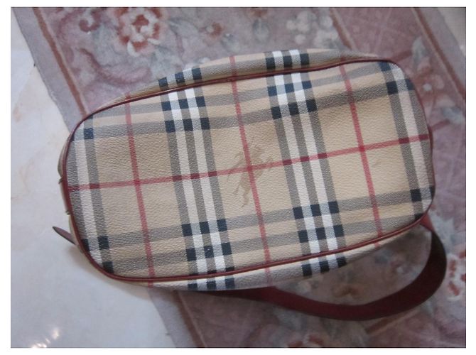 Borsa a secchiello Burberry beige e bordeaux in tela e pelle verniciata Bordò - vista 7