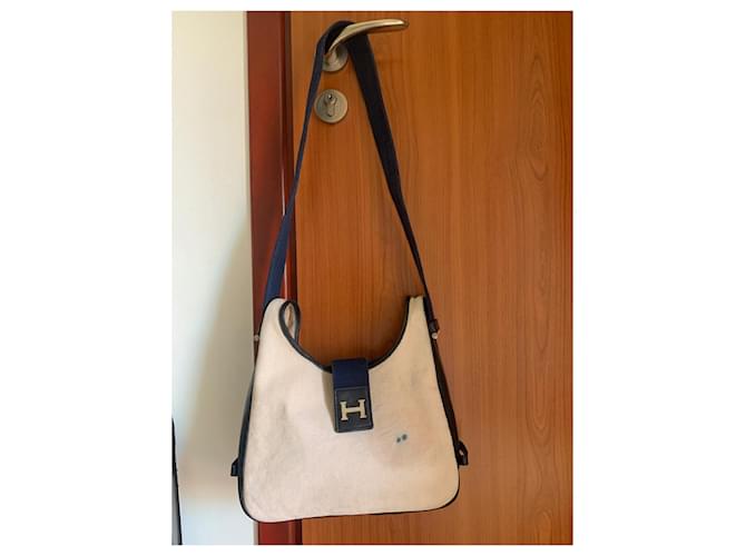Borsa Hermès Tsako in Lino e Pelle Blu - vista 2
