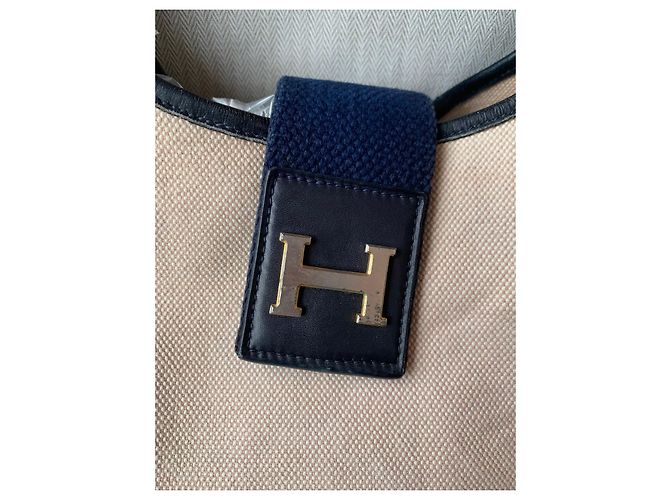 Borsa Hermès Tsako in Lino e Pelle Blu - vista 6