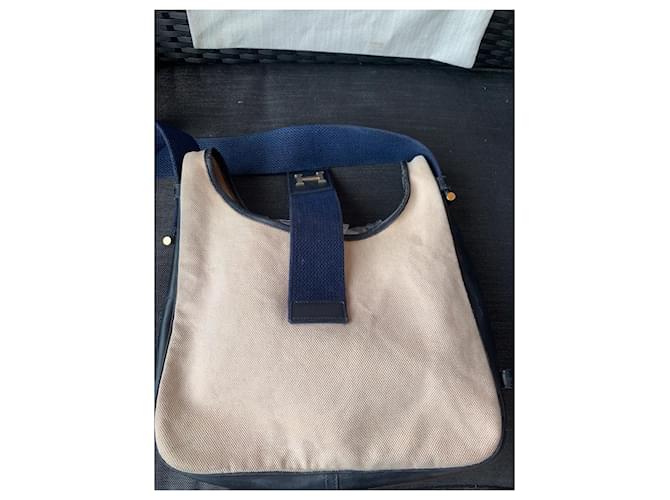Borsa Hermès Tsako in Lino e Pelle Blu - vista 8