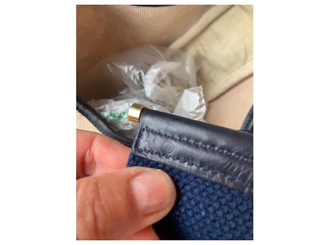 Borsa Hermès Tsako in Lino e Pelle Blu - vista 9