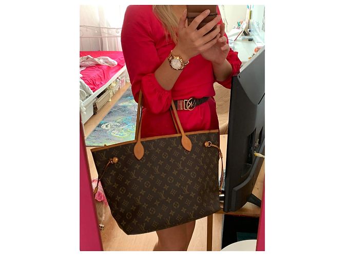 Louis Vuitton Neverfull MM Pelle Bronzo - vista 14