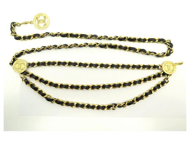 VINTAGE CHANEL GÜRTEL INTERLACED KETTENMEDAILLON LOGO CC GOLD 1984 Gürtel Golden - Ansicht 2
