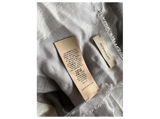 Sciarpa Burberry Grigio Lana Seta Check Bianco sporco Grigio antracite - vista 2