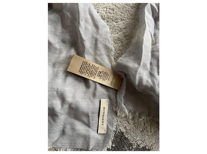 Sciarpa Burberry Grigio Lana Seta Check Bianco sporco Grigio antracite - vista 5